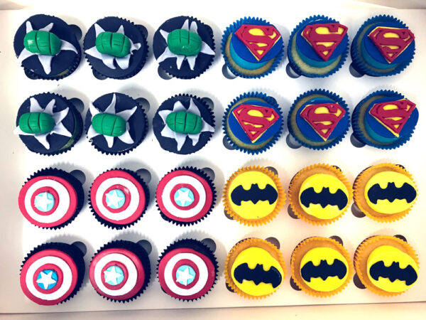 Mixed box superhero cupcakes