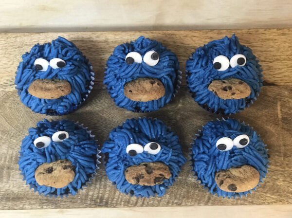cookie monster cupcakes top view